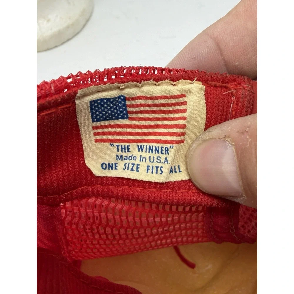 VTG 80s Miller American Racing Trucker Hat Red‎ Mesh Snapback Made in USA Winner